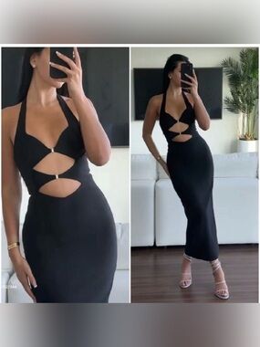 Zara Black Cutout Halter Midi Dress